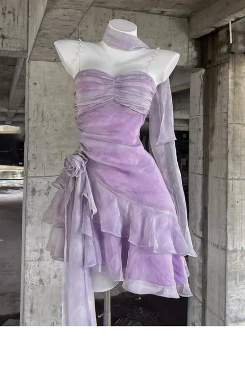 Retro Light Purple A-line Spaghetti Strap Short Lilac Homecoming Dress 17th Birthday Dress D1532