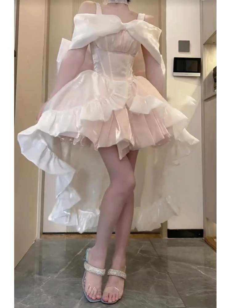 Retro Ball Gown Straps Short Pink Cocktail Dresses Birthday Outfits