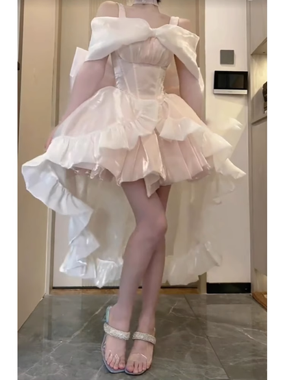 Retro Ball Gown Straps Short Pink Cocktail Dresses Birthday Outfits