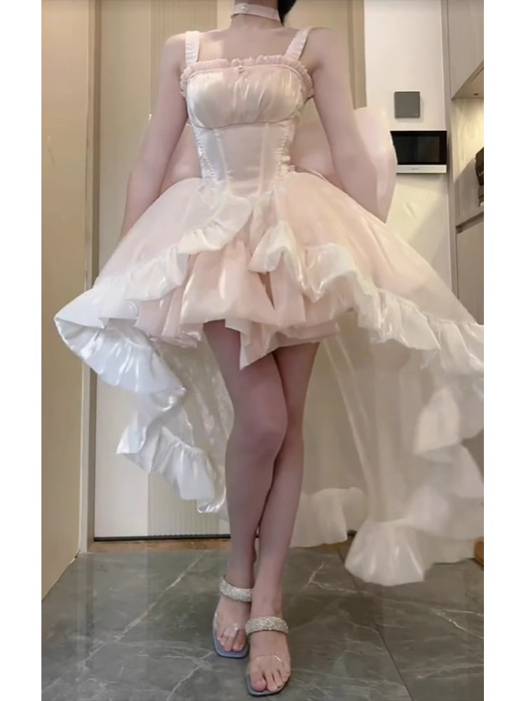 Retro Ball Gown Straps Short Pink Cocktail Dresses Birthday Outfits