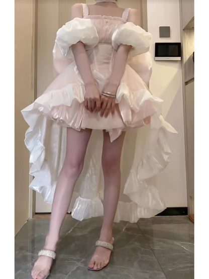 Retro Ball Gown Straps Short Pink Cocktail Dresses Birthday Outfits