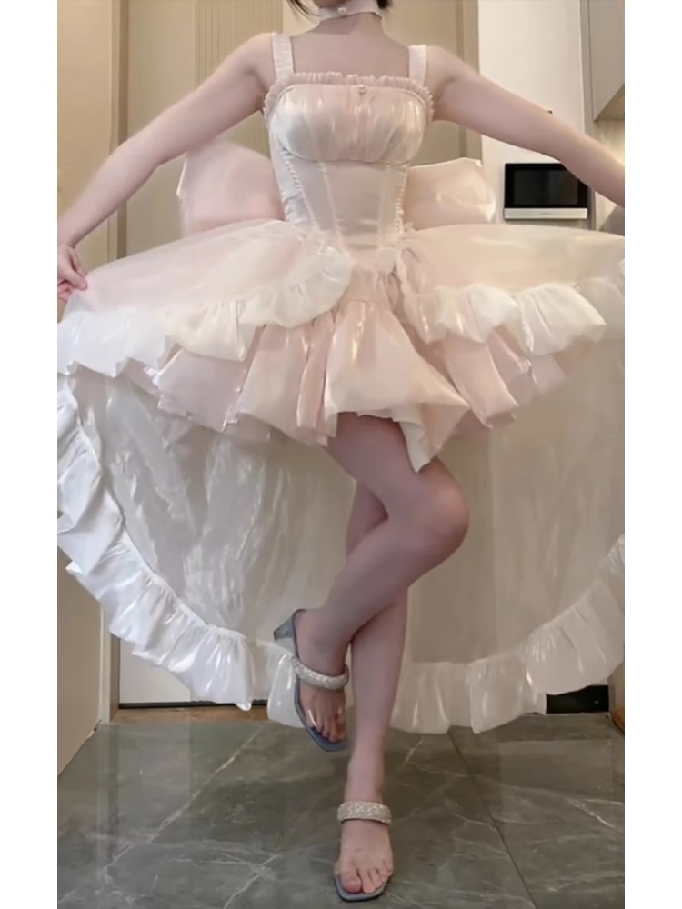 Retro Ball Gown Straps Short Pink Cocktail Dresses Birthday Outfits