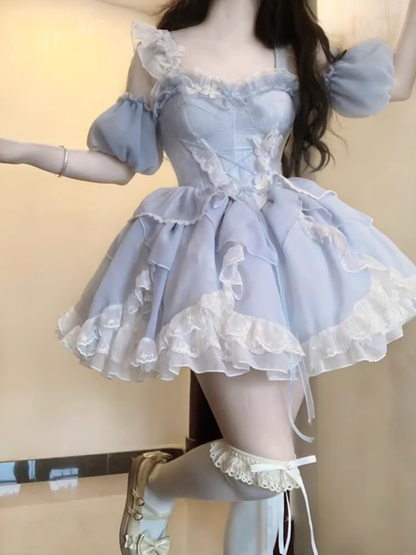Cute Ball Gown Straps Blue Short Cocktail Dresses Birthday Outfits