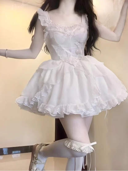 Cute Ball Gown Straps White Short Cocktail Dresses Birthday Outfits