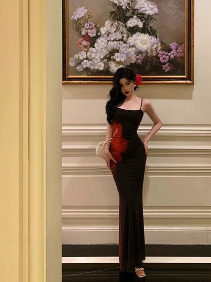 Pretty Sheath Spaghetti Straps Black Long Prom Dresses Birthday Outfits Evening Gown