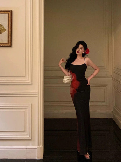 Pretty Sheath Spaghetti Straps Black Long Prom Dresses Birthday Outfits Evening Gown