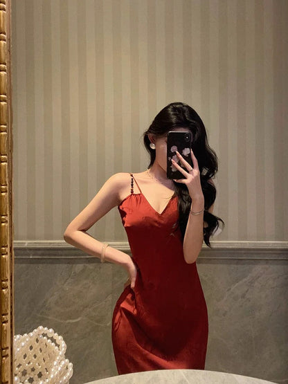 Classy Sheath Spaghetti Straps Red Lace Prom Dresses Birthday Outfits Evening Gown
