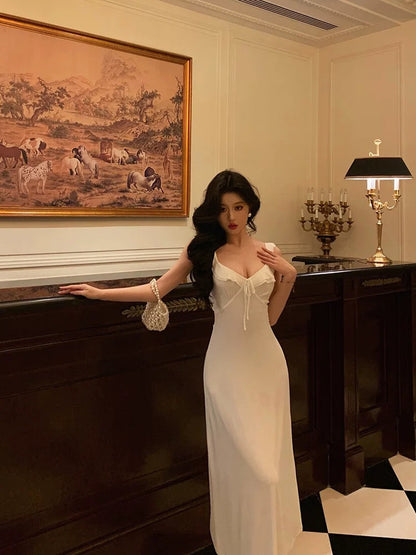 Classy A Line Straps White Prom Dresses Birthday Outfits Evening Gown