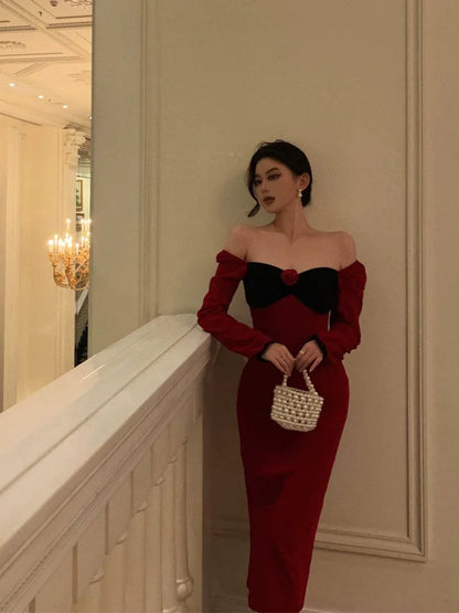 Classy French Sheath Long Sleeves Red Prom Dresses Birthday Outfits Evening Gown