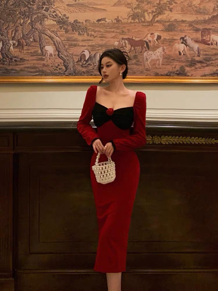 Classy French Sheath Long Sleeves Red Prom Dresses Birthday Outfits Evening Gown