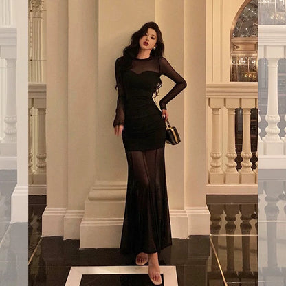 Sexy Sheath Scoop Long Sleeves Black Prom Dresses Birthday Outfits Evening Gown