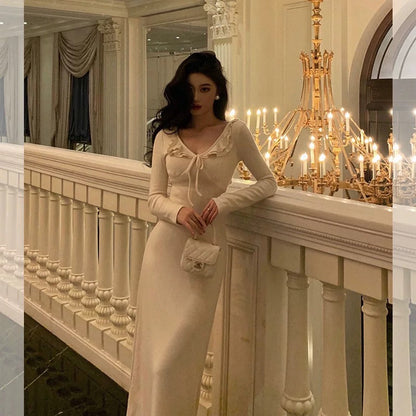 Simple A line V Neckline Ivory Long Prom Dresses Birthday Outfits Evening Gown