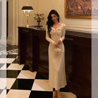 Simple A line V Neckline Ivory Long Prom Dresses Birthday Outfits Evening Gown