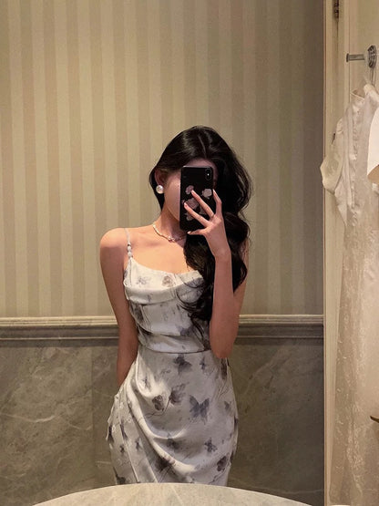Classy Sheath Spaghetti Straps Floral Long Prom Dresses Birthday Outfits Evening Gown
