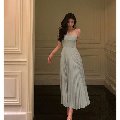 Simple A line Spaghetti Straps Dusty Blue Prom Dresses Birthday Outfits Evening Gown