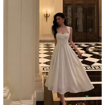Classy A line Square Neckline Ivory Prom Dresses Birthday Outfits Evening Gown