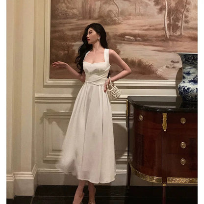 Classy A line Square Neckline Ivory Prom Dresses Birthday Outfits Evening Gown