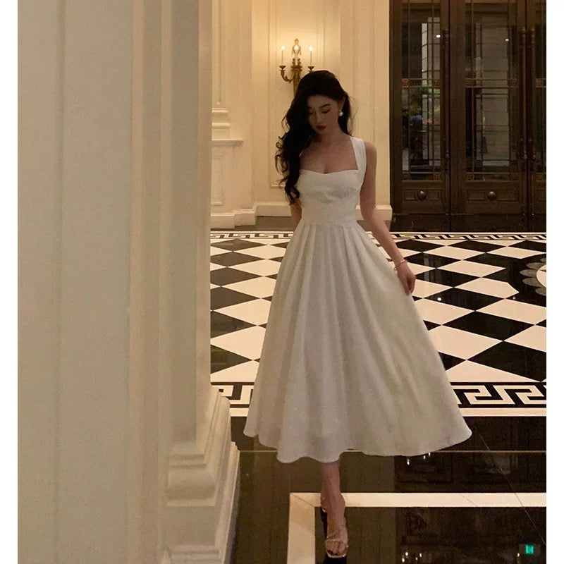 Classy A line Square Neckline Ivory Prom Dresses Birthday Outfits Evening Gown
