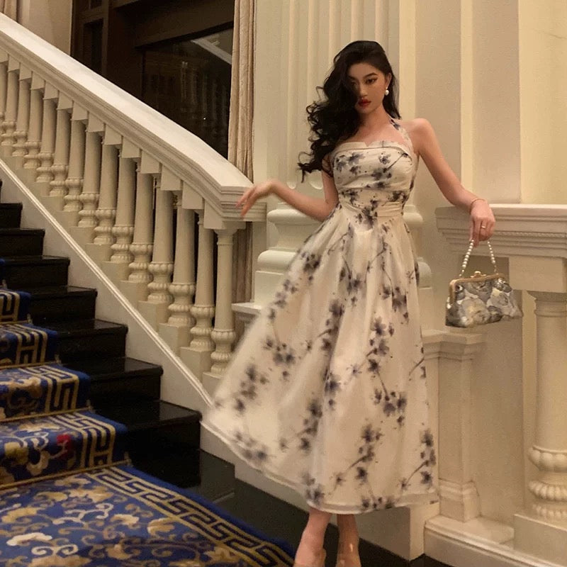 Elegant A Line Halter Floral Prom Dresses Birthday Outfits Evening Gown