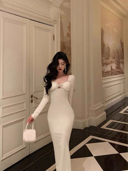 Sexy Sheath Strapless White Long Sleeves Prom Dresses Birthday Outfits Evening Gown