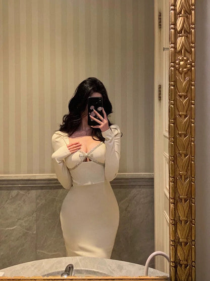 Sexy Sheath Strapless White Long Sleeves Prom Dresses Birthday Outfits Evening Gown