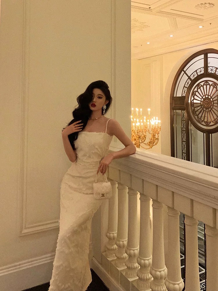Elegant Sheath Spaghetti Straps White Prom Dresses Birthday Outfits Evening Gown