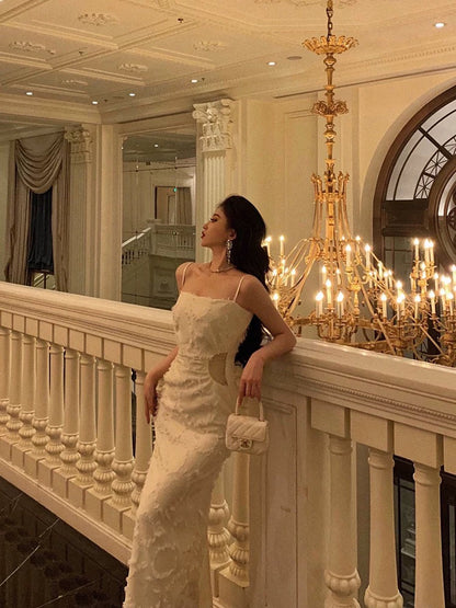 Elegant Sheath Spaghetti Straps White Prom Dresses Birthday Outfits Evening Gown