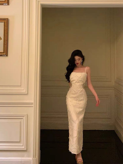 Elegant Sheath Spaghetti Straps White Prom Dresses Birthday Outfits Evening Gown