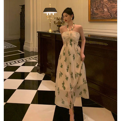 Sexy A Line Halter Floral Prom Dresses Birthday Outfits Evening Gown