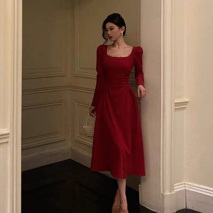 Sexy A Line Square Neckline Red Prom Dresses Birthday Outfits Evening Gown