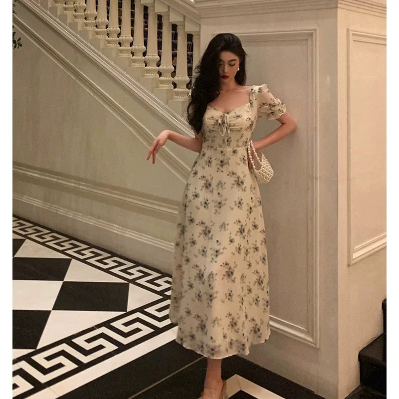 Sexy A Line Straps Floral Chiffon Ruffles Prom Dresses Birthday Outfits Evening Gown