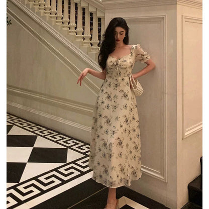 Sexy A Line Straps Floral Chiffon Ruffles Prom Dresses Birthday Outfits Evening Gown
