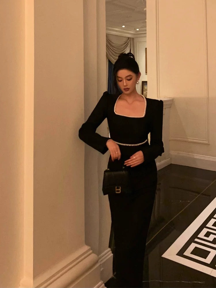 Elegant Sheath Square Neckline Black Velvet Prom Dresses Birthday Outfits Evening Gown