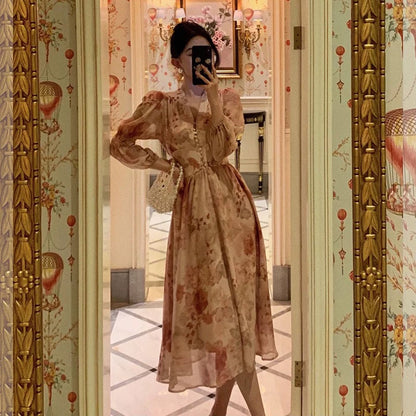 Sexy A Line V Neckline Long Sleeves Pink Floral Prom Dresses Birthday Outfits Evening Gown