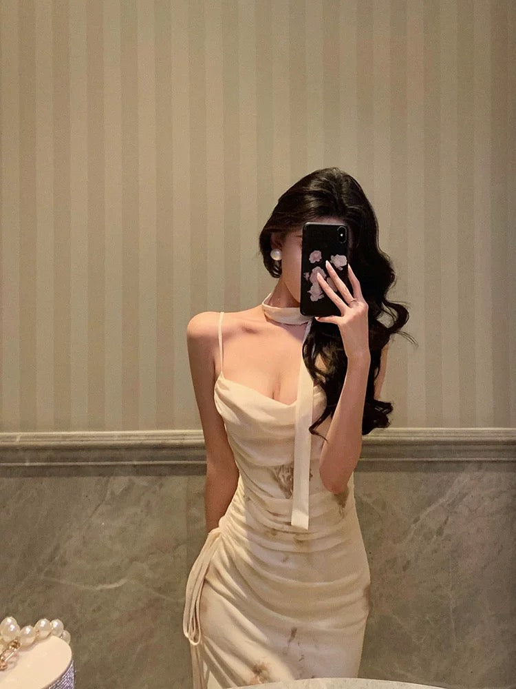 Classy Sheath Spaghetti Straps Ivory Floral Prom Dresses Birthday Outfits Evening Gown