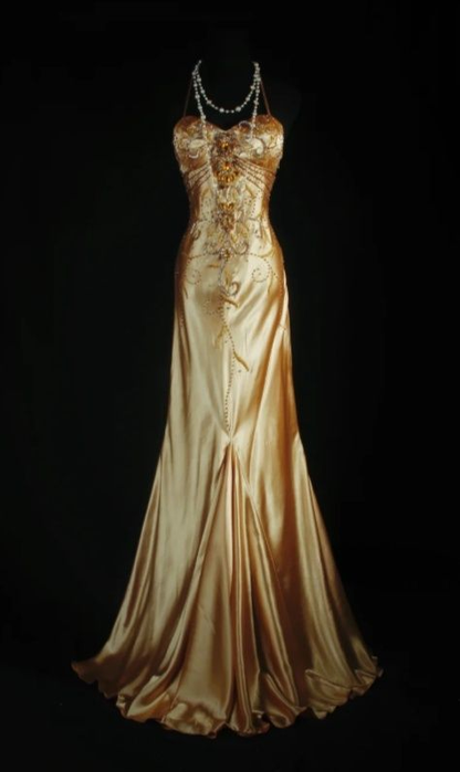 Fashion Halter Gold Satin Beaded Mermaid Long Party Dress Evening Dress D1863