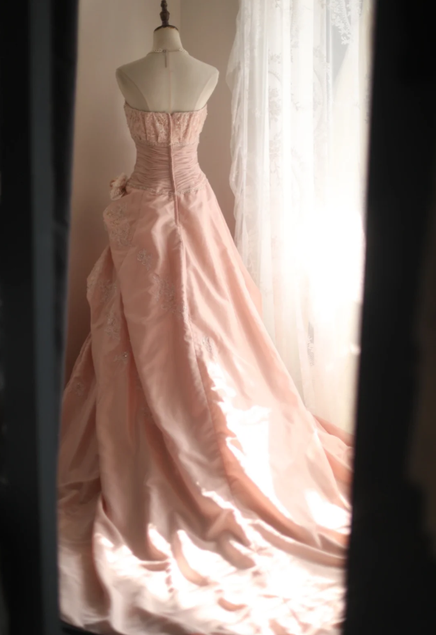 Pretty Pink Strapless Satin Lace Appliques Mermaid Long Party Dress Birthday Dress With 3D Flowers D2330
