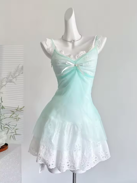 Elegant Spaghetti Straps Lace A Line Short Vacation Dress Short Birthday Dress D480