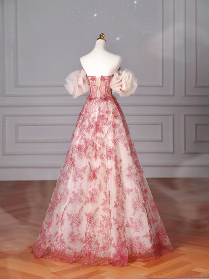 Pretty Tulle Beaded Red A Line Off The Shoulder Prom Dress Evening Dress,Formal Birthday Ball Gown Y8621