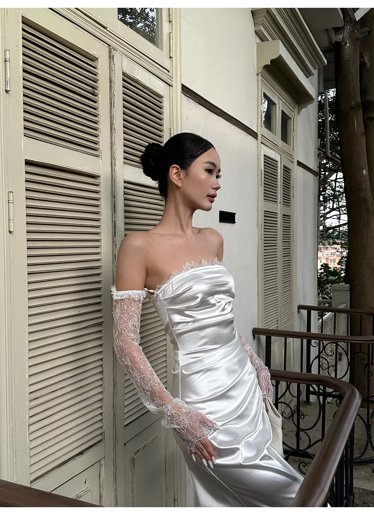 Classy White Off The Shoulder Satin Lace Mermaid Long Wedding Guest Dress Formal Evening Dress Prom Gown