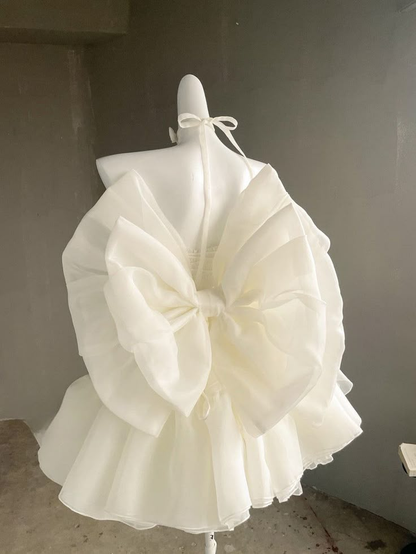 Sweet Princess Yellow Organza Birthday Dress Short Party Dress With Bow S226