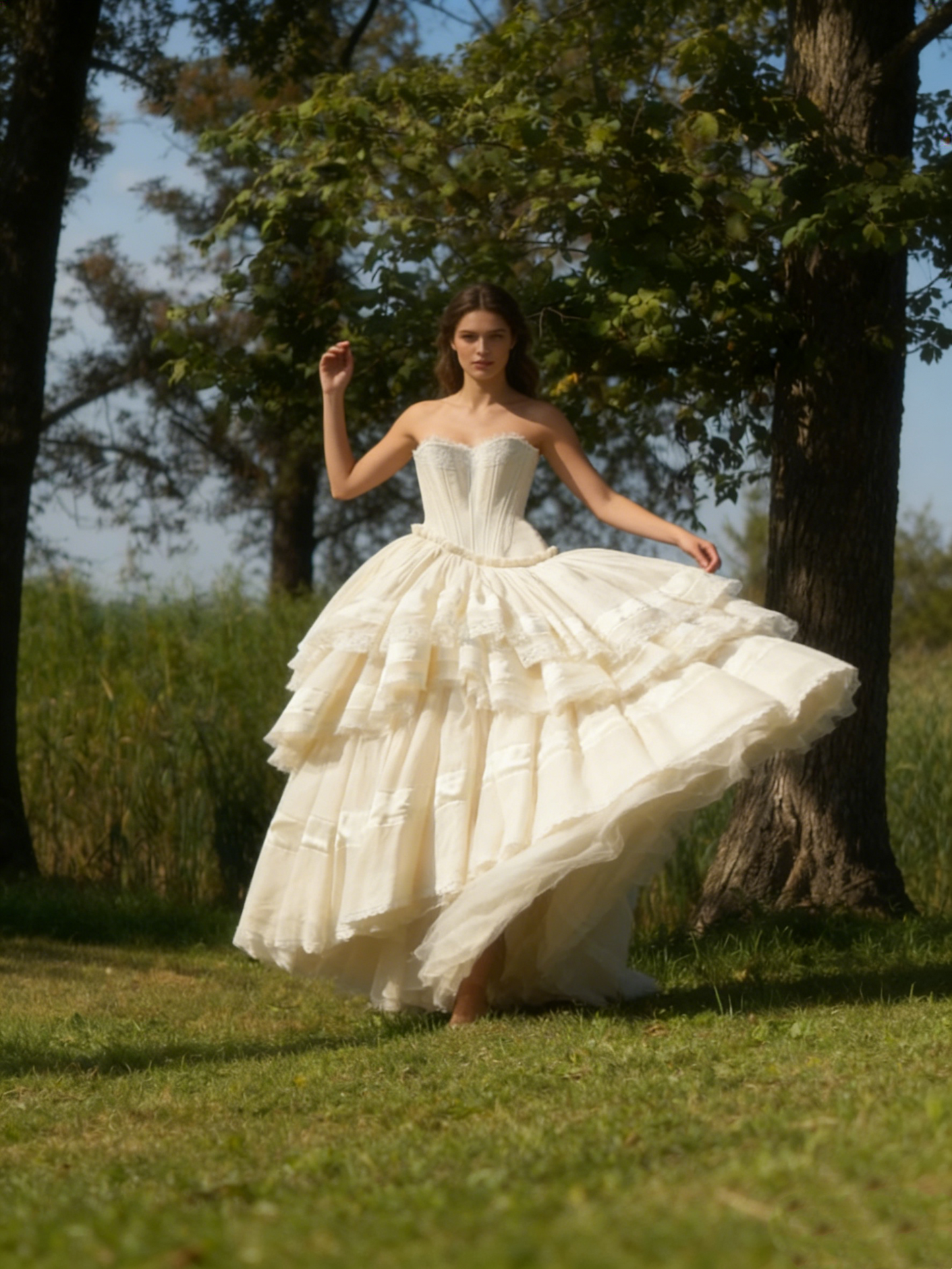 Strapless A-Line Lace Long Party Dress Vintage Wedding Dress Bridal Dress Prom Dress, D983