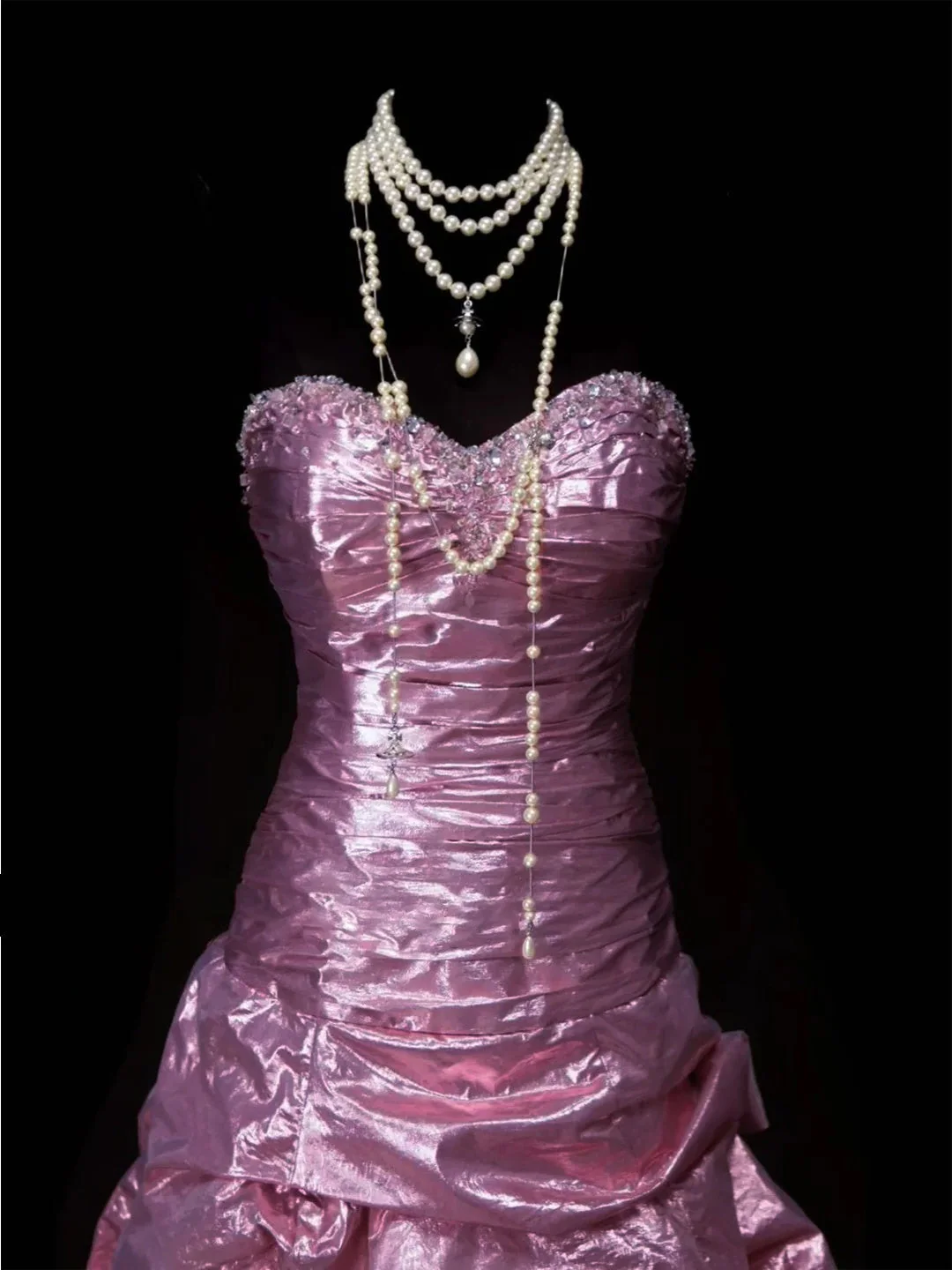Pretty Princess Sweetheart Neck Candy Pink Satin Pleated Birthday Prom Dresses Evening Dress SP1599
