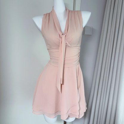 Pink Sleeveless Chiffon Short Vacation Dress Cocktail Dress S218