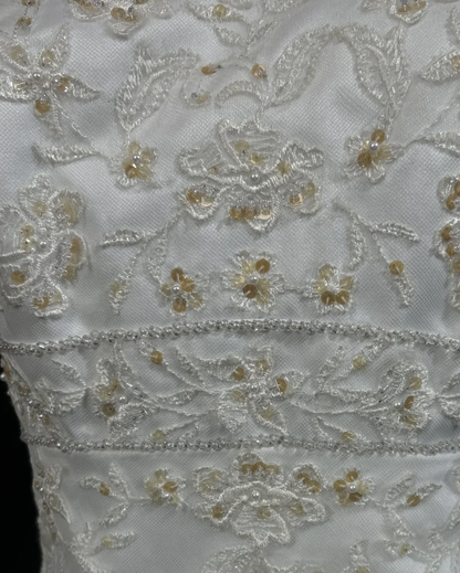 Pretty Strapless White Tulle Lace Beaded Mermaid Long Party Dress Evening Gown
