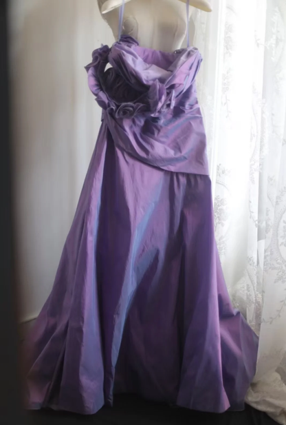 Elegant Purple One Shoulder Satin Floral Mermaid Long Party Dress Formal Wedding Guest Dress D2312