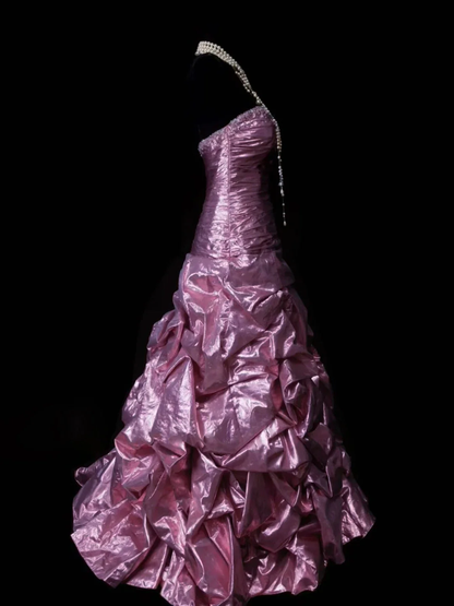 Pretty Princess Sweetheart Neck Candy Pink Satin Pleated Birthday Prom Dresses Evening Dress SP1599