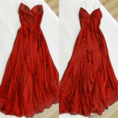 Classy Spaghetti Straps Blue Chiffon Long Prom Dress Party Evening Dress Y7457