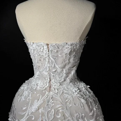 Classy Strapless White Lace Appliques Short Birthday Dress Formal Homecoming Dress D509