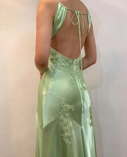 Sexy Mint Green V-Neck Beaded Prom Dress Evening Dress Backless Party Gown  cc2053